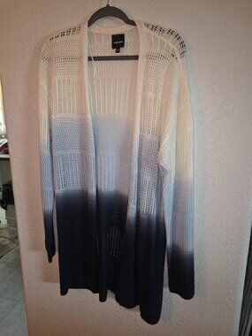 Ombre Open Knit Longline Cardigan – Blue/White – Size L – Lightweight